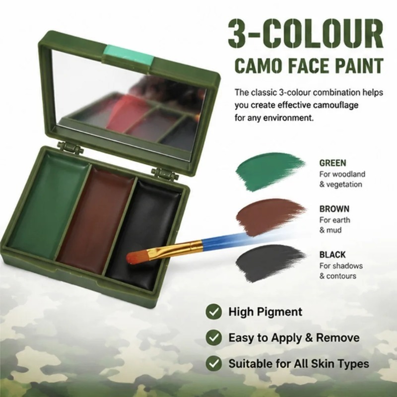 زيت تمويه للوجه بثلاثة ألوان،  - مراجعة Camo Face Paint وسعره